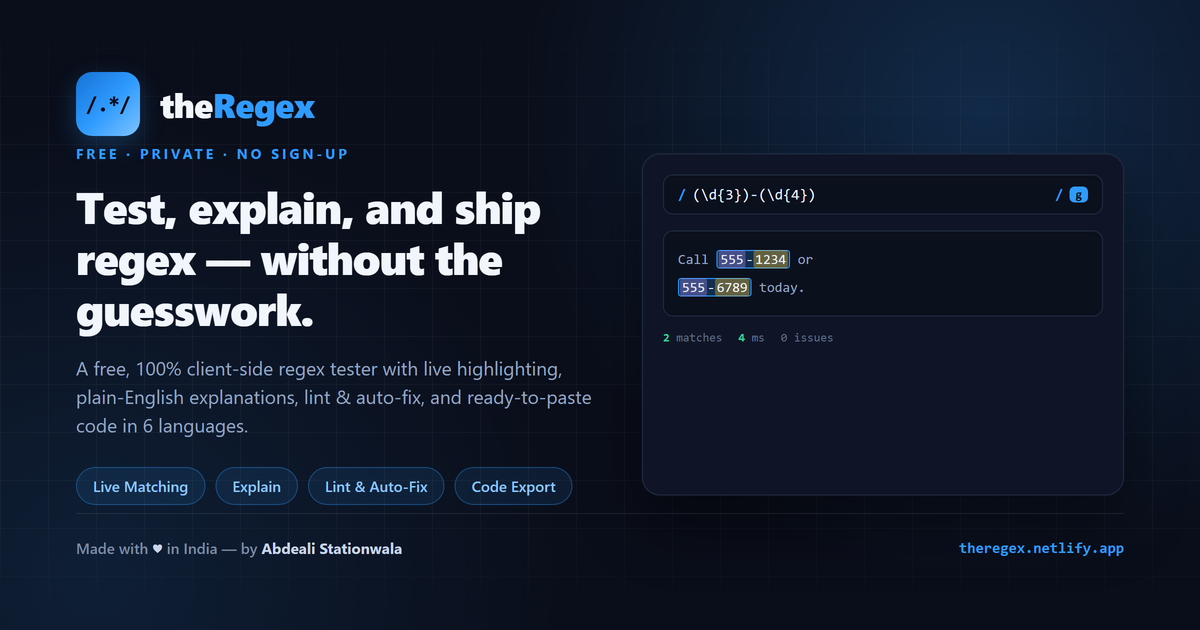 theRegex — Abdeali Stationwala's regex tester, explainer and linter